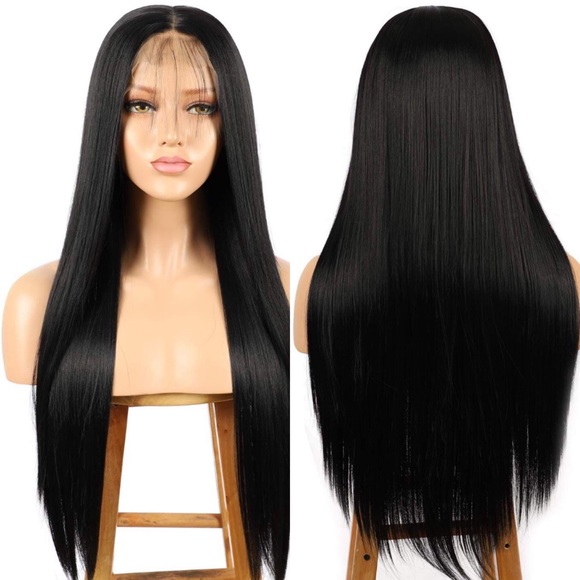 ?22” JET BLACK STRAIGHT MIDDLEPART LACE FRONT WIG main image 7